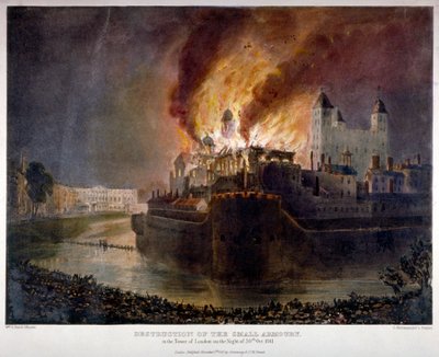 Destruction of the Armoury in the Tower of London by fire, 30 October 1841 by William C Smith
