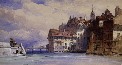 Old Houses on the Rhone at Geneva by William Callow