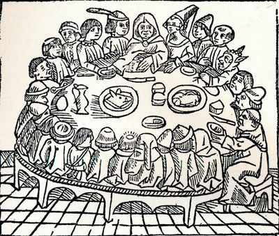 The Canterbury Pilgrims Sitting Down for a Shared Meal by William Caxton