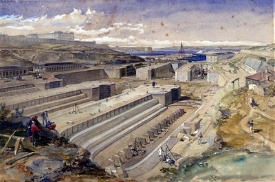 Docks at Sebastopol with ruins of Fort St Paul, 1855 by William Crimea Simpson