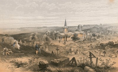 Quarantine Cemetery and Church with French Battery No 50 by William Crimea Simpson