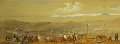 The Crimea: Panoramic View of Sebastopol Showing the Military Encampments and the Harbour; and a Panoramic View of Inkerman Showing a Military Encampment and Cavalry at Dawn by William Crimea Simpson