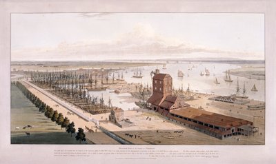 Brunswick Dock, and East India Dock, Poplar, London, 1803 by William Daniell