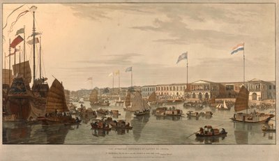 European Trading Posts (East India Companies) in Canton, China. Drawn and Engraved by William Daniell (1769-1837) 1805 by William Daniell