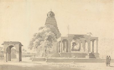 The Great Bull and Pagoda at Tanjore by William Daniell