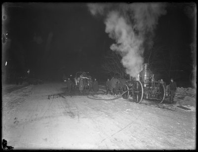 Fire Engines on Dirt Road at Night, Inwood Hill by William Davis Hassler