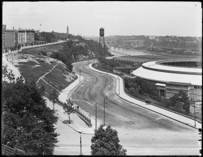High-angle View of Harlem River Drive Running Past the Polo Grounds, New York City by William Davis Hassler