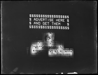 Illuminated sign for advertising and floodlit sign for Selznick Enterprises, New York City, January 1917 by William Davis Hassler