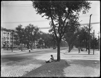 Man in straw boater with lunch pail, Eastern Parkway at Nostrand Avenue, Brooklyn, August 31, 1914 by William Davis Hassler