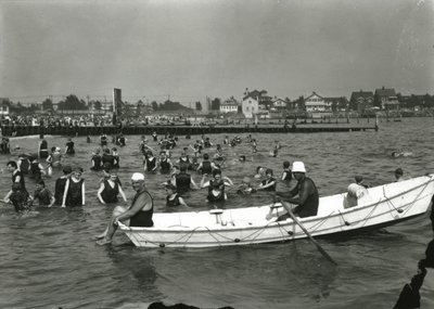 Rowboat and Swimmers in the Water, Coney Island, c.1910-21 by William Davis Hassler