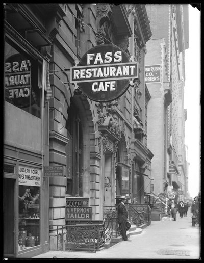 Sign for Fass Café, 19 W. 31st Street, New York City, June 14, 1916 by William Davis Hassler