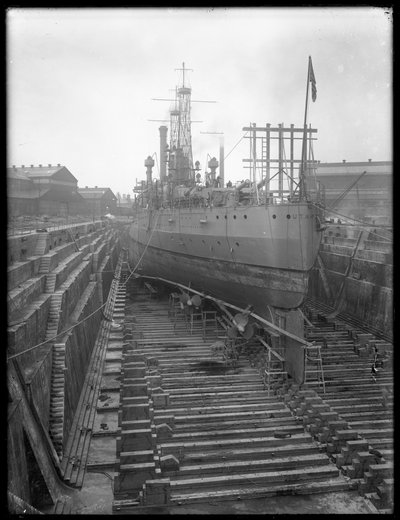The U.S.S. Utah in dry dock at the Brooklyn Navy Yard by William Davis Hassler