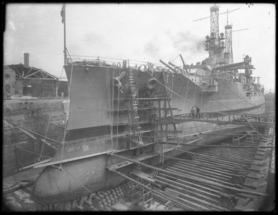 The U.S.S. Utah in Dry Dock at the Brooklyn Navy Yard by William Davis Hassler