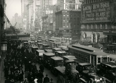 Times Square, crowded with cars, buses and people, c.1917 by William Davis Hassler
