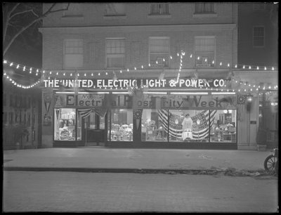 United Electric Light and Power Company Storefront Decorated for 