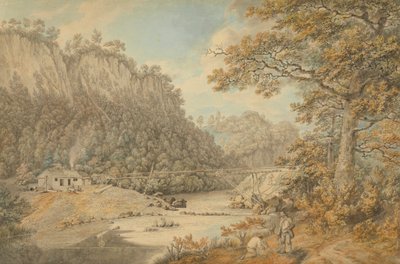 A Scene in Derbyshire; Industrial Works spanning a River by William Day