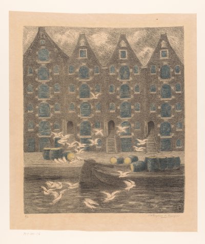 Warehouses on the Brouwersgracht in Amsterdam by William Degouve de Nuncques (signed by artist)