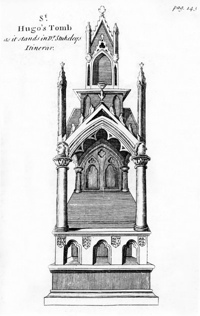 Tomb of Little Saint Hugh of Lincoln, from Anglia Judaica by De Blessiers Tovey, published in Oxford, 1738 by William Dugdale