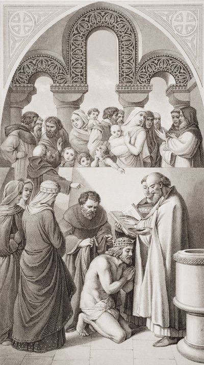The Baptism of King Ethelbert of Kent by St. Augustine at Canterbury in 597, from 