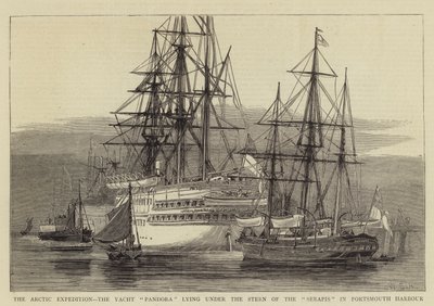 The Arctic Expedition, the Yacht Pandora Lying Under the Stern of the Serapis in Portsmouth Harbour by William Edward Atkins