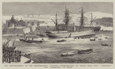 The Reinforcements of the Mediterranean Garrisons, Disembarkation of Troops from HMS Crocodile and Euphrates at Malta by William Edward Atkins