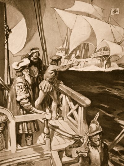 Vasco Da Gama rounding the Cape of Good Hope by William Edward Wigfull
