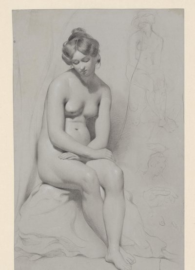 Seated Nude Female Model with High Hairstyle, Sketched Again Beside by William Etty