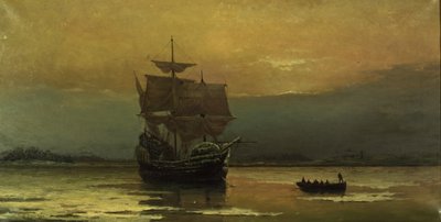 The Mayflower on Her Arrival at Plymouth Harbor, 1882 by William Formby Halsall