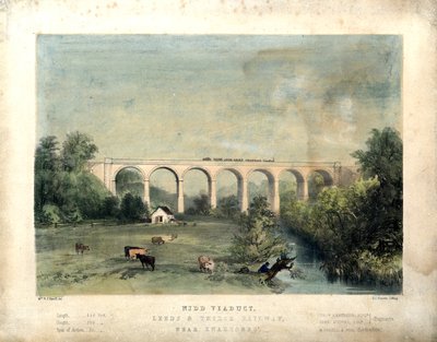 Nidd Viaduct, Leeds and Thirsk Railway, near Knaresborough, c.1850 (coloured lithograph) by William Frederick Faviell
