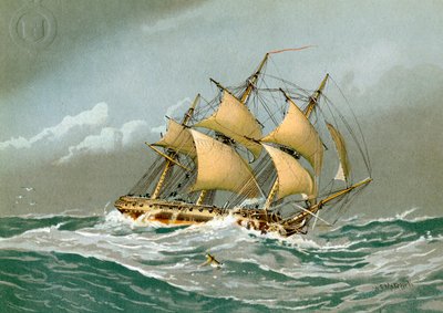 A Royal Navy 28 gun frigate by William Frederick Mitchell