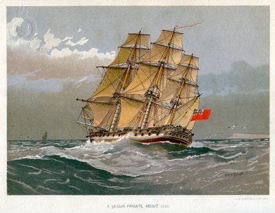 A Royal Navy 38 gun frigate by William Frederick Mitchell