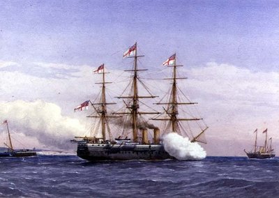 H.M.S. Bacchante with H.M. Yacht Osborne by William Frederick Mitchell