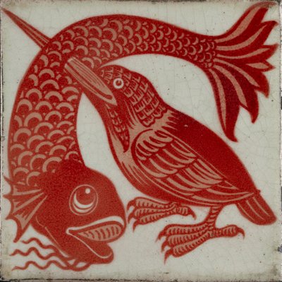 Tile with Kingfisher with Beak Through Fish, 1882-1888 by William Frend De Morgan