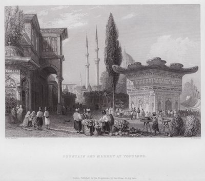 Fountain and Market at Tophanne by William H. Bartlett