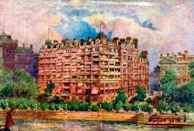 The Savoy Hotel as Seen from the River Thames, London, 1905 by William Harold Oakley