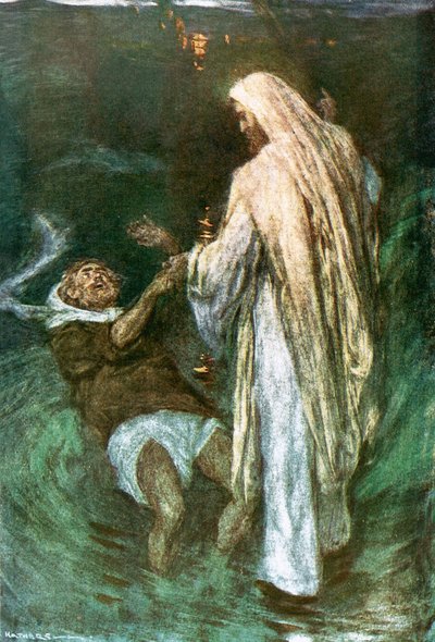 Christ walking on the sea by William Hatherell