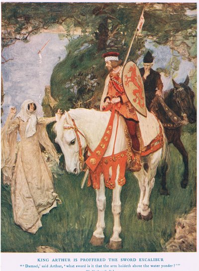 King Arthur is proffered sword Excalibur (illustration from 