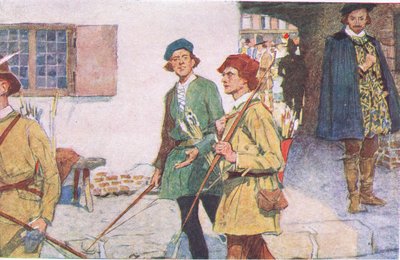Shakespeare Sees a Party of Apprentices with Their Bows and Arrows Going to the Archery Grounds at Moorfields, from My Magazine by William Hatherell
