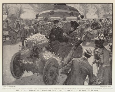 The Riviera Season, the Motor-Car Procession in the Battle of Flowers at Nice by William Hatherell