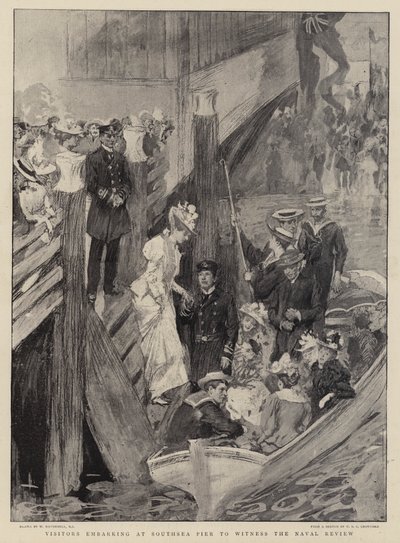 Visitors embarking at Southsea Pier to Witness the Naval Review by William Hatherell