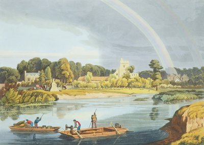 Staines Church with City Stone on Banks of the River, Engraved by Robert Havell the Younger by William Havell