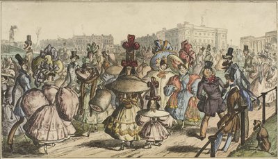 Men and Women in Striking Attire Walking in a Park in a City by William Heath