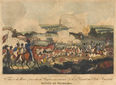 Taken at the Moment of time when the Cuirassiers was surrounded by the 79 Regiment and Scotch Greys at the Battle of Waterloo, 18 June 1815, engraved by Romney and published by Richard Evans, 1816 by William Heath