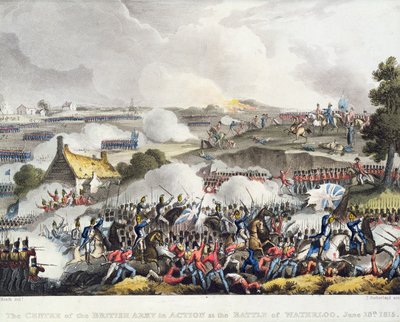 The Centre of the British army in Action in the battle of Waterloo, 18th June 1815, engraved by Sutherland by William Heath