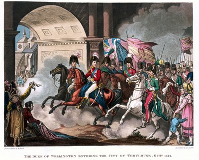 The Duke of Wellington (1769-1852) entering the city of Toulouse in 1814, illustration for a narrative poem by Dr. Syntax, published 1818 by William Heath