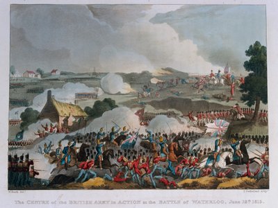 The centre of the British army in action at the Battle of Waterloo by William Heath