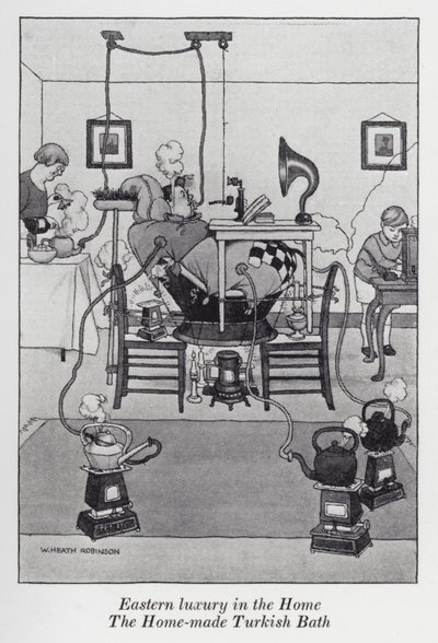 Eastern luxury in the Home, The Home-made Turkish Bath by William Heath Robinson