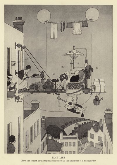 Flat Life, How the Tenant of the Top Flat Can Enjoy All the Amenities of a Back Garden by William Heath Robinson
