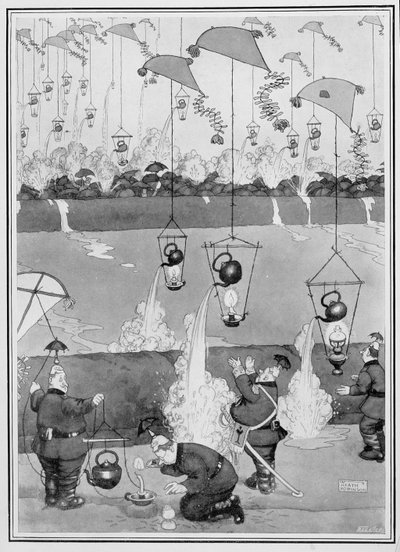 Flying Kettle Attack, from Some Frightful War Pictures, 1915 by William Heath Robinson