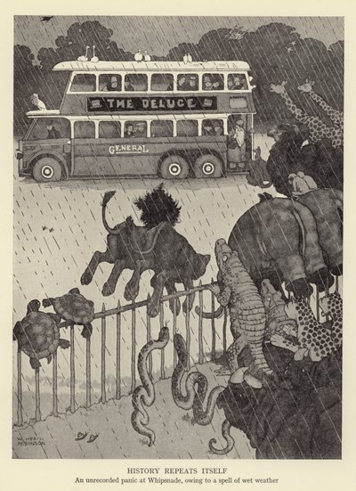 History repeats itself, an unrecorded panic at Whipsnade, owing to a spell of wet weather by William Heath Robinson